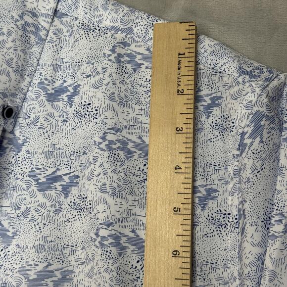 Henri James Shirt Mens XL Short White Blue Abstract Print Hyper Stretch Casual - Picture 10 of 11